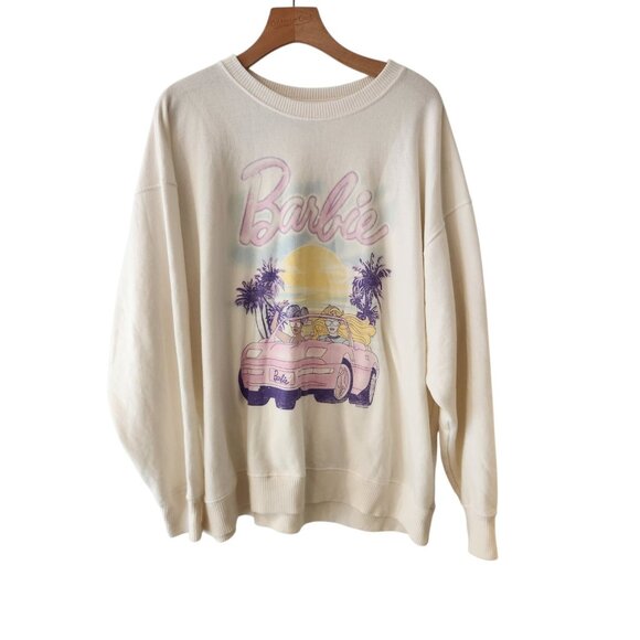 Hollister Barbie Sweatshirt Crew Neck Fleece Cream Womens Large Oversize NEW - Picture 1 of 9
